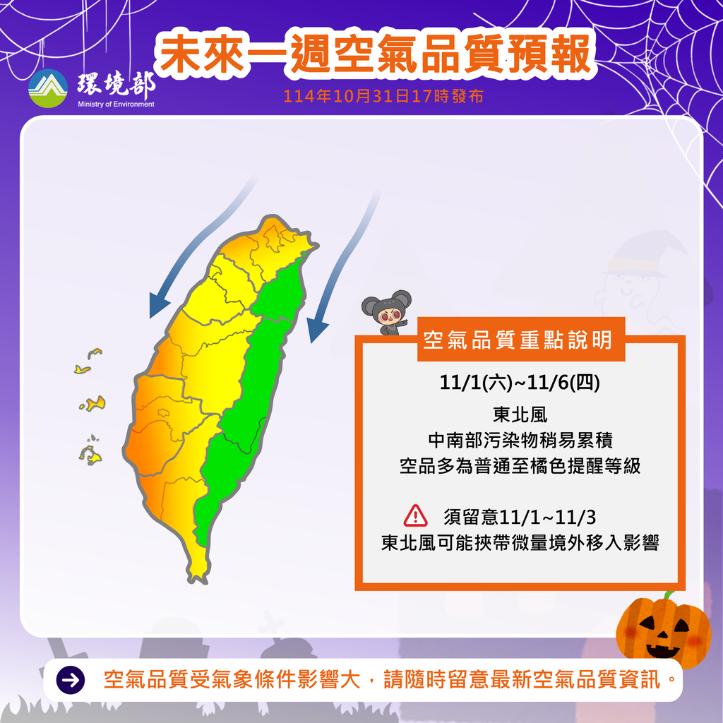 114年11月1日至11月6日空氣品質預報